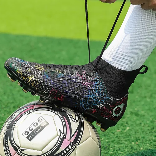 Vista 6 de Men's Soccer Shoes High-Top Soccer Cleats Outdoor Breathable Athletic Professional Spikes Youth Boys Football Shoes Unisex