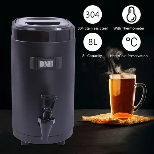 Vista 3 de Dispensador de bebidas aislado, dispensador de bebidas de acero inoxidable de 8 l/2.11 galones con termómetro, dispensador de bebidas frías