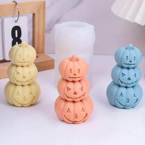 Vista 6 de Molde de vela de calabaza, molde de silicona de calabaza de terror 3D, molde de silicona reutilizable para velas de bricolaje, jabón hecho a mano