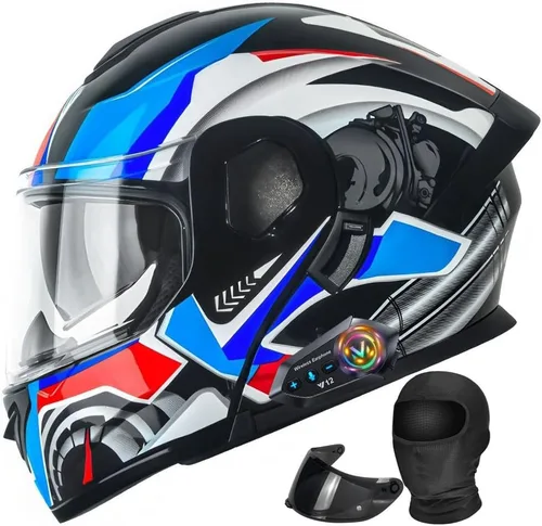 Vista 11 de Casco modular de motocicleta Bluetooth aprobado por DOT con visera solar integrada, doble escudo antivaho y sistema de ventilación múltiple