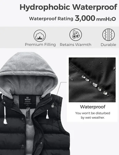 Vista 5 de Wantdo - Chaleco con relleno acolchado para mujer, con capucha desmontable