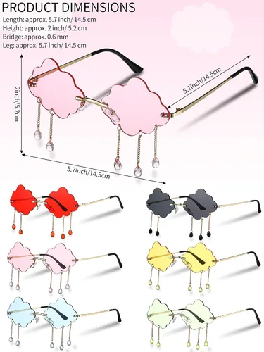 Vista 2 de 6 pares de lentes de sol en forma de nube sin montura de cristal nubes y borlas gafas de sol de los años 90 gafas divertidas para mujeres y hombres