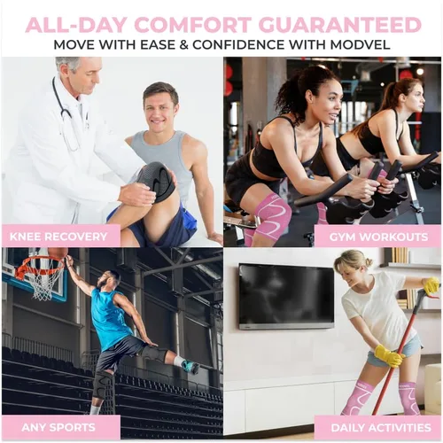 Vista 5 de Modvel Paquete de 2 rodilleras para mujeres y hombres – Rodilleras de compresión de entrenamiento para aliviar el dolor de rodilla, apoyo articular