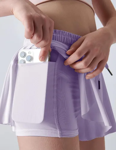 Vista 5 de Paquete de 3 pantalones cortos fluidos para niñas con forro de elastano, 2 en 1, faldas de mariposa para jóvenes, para fitness, correr, deportes