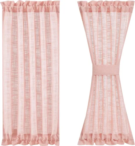 Vista 14 de FMFUNCTEX Paneles de luz lateral gris de 40 pulgadas de largo, con textura de lino corto, cortinas semitransparentes para puerta francesa