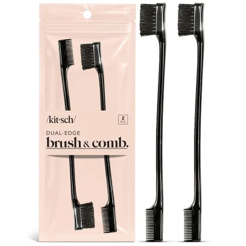 Vista 2 de Kitsch Cepillos para el cabello de doble cara con control de bordes para mujer, cepillo de borde con cerdas de nailon suaves, para flequillo, línea