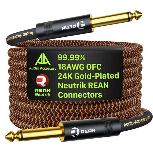 Vista 8 de AA AUDIO ACCESSORY Cable de guitarra serie Pro de 3.3 pies, conector chapado en oro, 18 AWG 99.99% OFC, cable de nailon trenzado de ángulo recto a