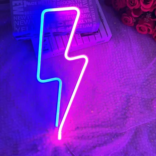 Vista 6 de Letrero de neón para decoración de pared, diseño de sala de juegos de relámpago, 2 unidades Funciona con pilas para dormitorio, luces LED de neón