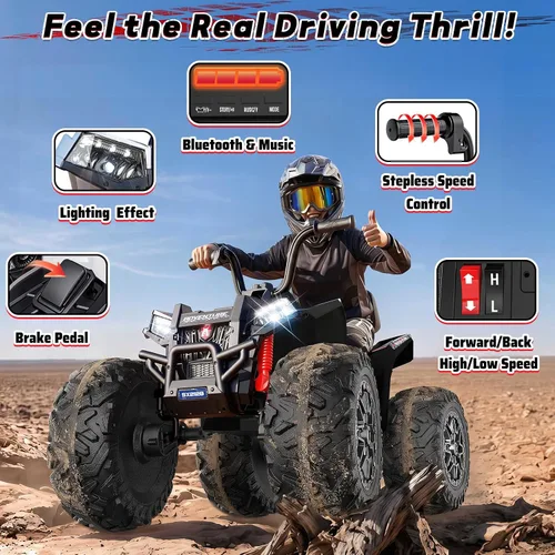 Vista 4 de 24V 4WD Kids ATV 4 Wheeler Ages 5-14 w/800W Powerful Motor, 200 Lbs, Black