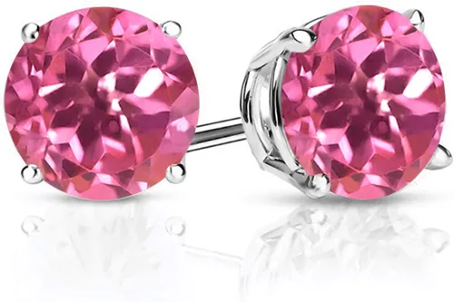 Vista 22 de Gem Stone King Aretes de plata de ley 925 con piedra natal redonda de 0.276 in para mujer