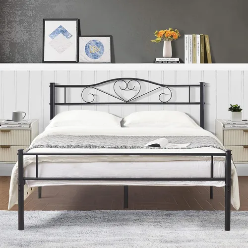 Vista 17 de VECELO Base de cama de plataforma de metal con cabecera y estribo, base de colchón de listones de acero, no necesita somier, individual, negro mate