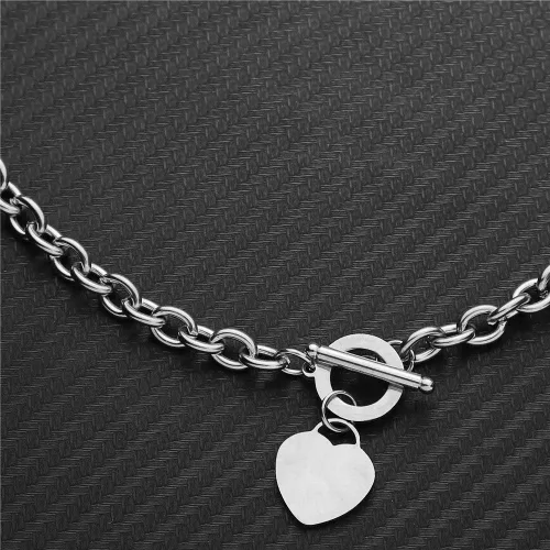 Vista 5 de WangGao Elegent Love - Cadena de eslabones de acero inoxidable en blanco con dije de corazón para mujer, cierre de palanca, Metal
