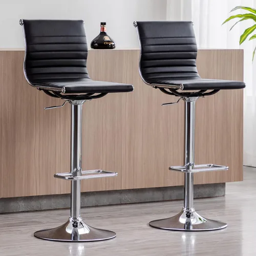 Vista 16 de LZAREAL Juego de 2 taburetes de bar de metal con altura ajustable, diseño moderno de piel sintética blanca sin brazos con base cromada para isla