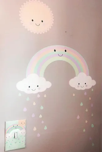 Vista 4 de Calcomanías de pared para niñas, diseño de arco iris, habitación de bebé, vinilo para habitación de niños, decoración de dormitorio (arcoíris kawaii)
