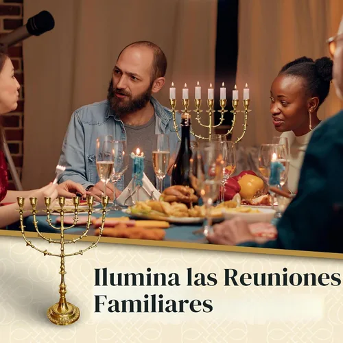 Vista 7 de The Living Branch Menorah 7450, diseño icónico, alto 16 pulgadas, menorá de latón de Israel