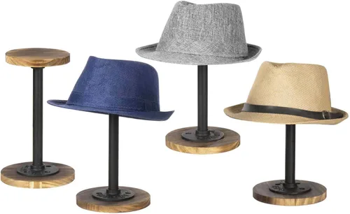 Vista 10 de MyGift 2 soportes para sombreros, perchero para sombreros de vaquero, organizador de gorra de béisbol con tubo de metal industrial, peluca o Madera