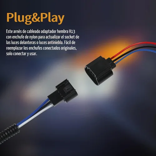 Vista 2 de 9008 H13 hembra enchufe adaptador de arnés de cable conector para faros H13LL lámparas bombillas (2 unids/paquete)