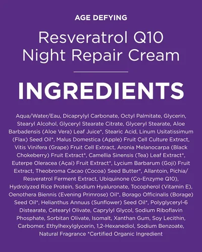 Vista 8 de Crema reparadora de noche Andalou Naturals Age Defying Resveratrol Q10 - Hidratante y suavizante antiarrugas - CoQ10 y resveratrol para piel seca