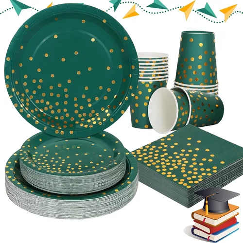 Vista 20 de Juego de 350 platos de papel floral, platos desechables con borde dorado para 50 invitados, suministros de fiesta para adultos, jardín, fiesta
