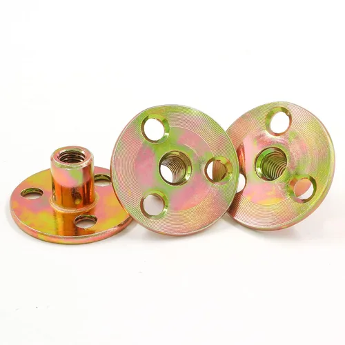 Vista 2 de 12 piezas Tuerca en T de base redonda, 1/4"-20 de acero al carbono con placa de hierro, tuerca de rosca hembra para muebles, accesorios
