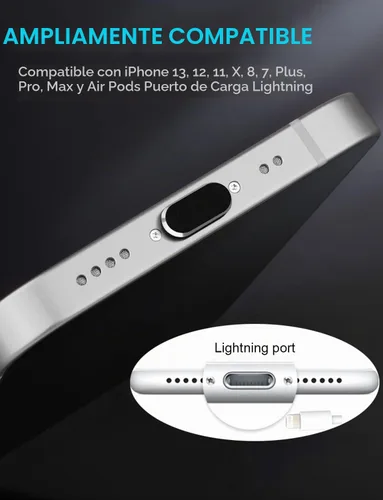 Vista 5 de Tapón antipolvo para iPhone, compatible con iPhone y AirPods, protector de enchufe del puerto Lightning, cubierta antipolvo del puerto de carga