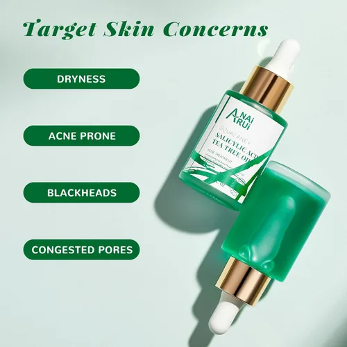 Vista 4 de ANAI RUI Aceite facial para acné, aceite de árbol de té con ácido salicílico, aceite de piel propensa al acné, alivia el acné, alivio
