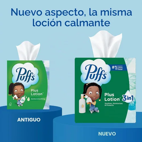 Vista 3 de Puffs Plus Loción Facial Tissue, 1 caja de cubo, 48 pañuelos por caja