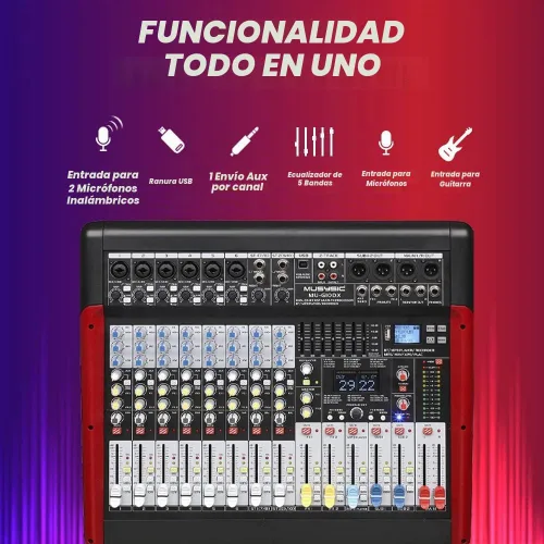 Vista 2 de MUSYSIC Tablero mezclador de audio profesional de 10 canales con efectos
