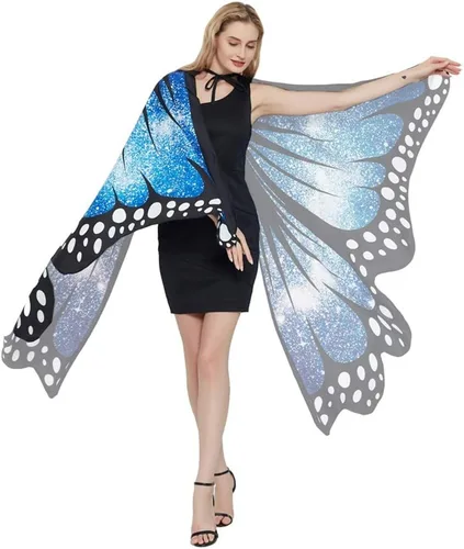 Vista 3 de Alas de mariposa para mujer, disfraces de Halloween, chal de mariposa, capa de hada, ninfa, duendecillo, accesorio para festivales