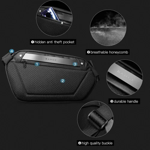 Vista 6 de BANGE Bolso bandolera impermeable y seguro para proteger la carcasa Crossbady, bolsa de hombro para ciclismo, senderismo, viaje, Negro grande, L