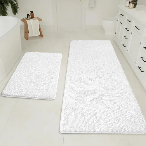 Vista 11 de LOCHAS Juego de 2 alfombras de baño de 17 x 24 pulgadas más 20 x 32 pulgadas de grosor, antideslizantes, alfombra de baño de felpilla suave y Negro