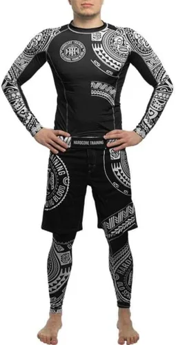 Vista 4 de Hardcore Training Camiseta de compresión para hombre, manga larga, Jiu Jitsu, MMA No-Gi, BJJ apretada, capa base de combate