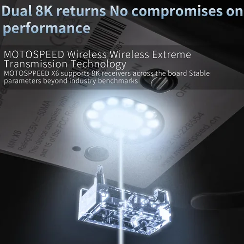Vista 7 de MOTOSPEED X6MAX - Mouse inalámbrico para juegos, mouse de dos modos 8K/USB-C de hasta 30000DPI, sensor óptico PAW3950 ligero de 1.52 oz, 5 botones