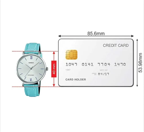Vista 7 de Casio LTP-VT01L-7B3 - Reloj analógico con esfera plateada y correa de piel azul para mujer