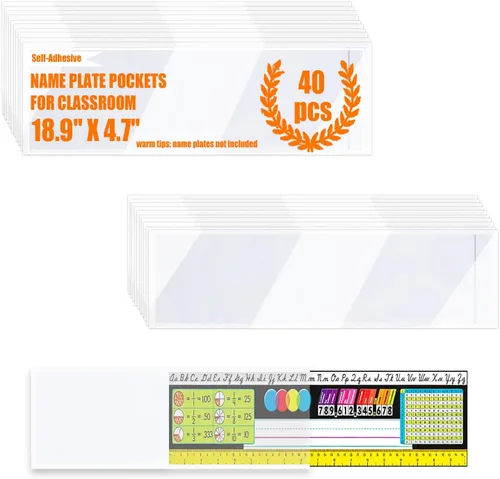 Vista 14 de 36 bolsillos para placa de identificación, 18.9 x 4.7 pulgadas, sin residuos, autoadhesivos, impermeables, fáciles de usar y quitar, a prueba