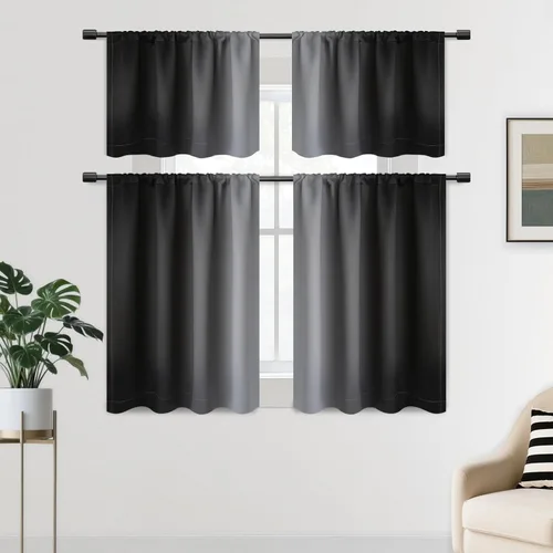 Vista 5 de SimpleHome Cortinas Pequeñas Negras Impermeables con Bolsillo para Barra Suave para Cocina, Cortinas Impermeables con Bolsillo para Barra