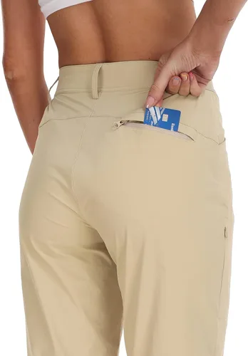 Vista 4 de MoFiz Women 13" Slim Fit Cargo Hiking Shorts Knee Length Elastic Waistband Women Golf Shorts with Right Thigh Zip Pocket