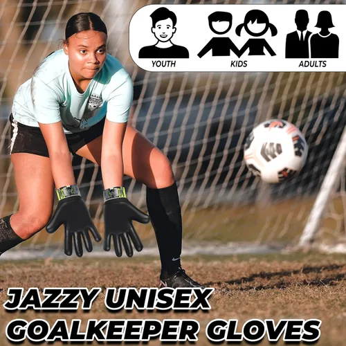 Vista 7 de Guantes de portero de fútbol para niños y jóvenes, guantes de portero antideslizantes con palma de látex de 4 mm y fuerte agarre, protección doble