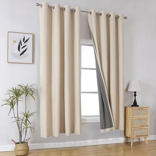 Vista 84 de Joydeco - Juego de 2 paneles de cortinas opacas de 63 pulgadas, 2 cortinas largas con aislamiento térmico burg, cortinas de oscurecimiento