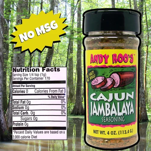 Vista 2 de Andy Roo's Condimento criollo jambalaya cajún sin sal, coctelera de 4 onzas