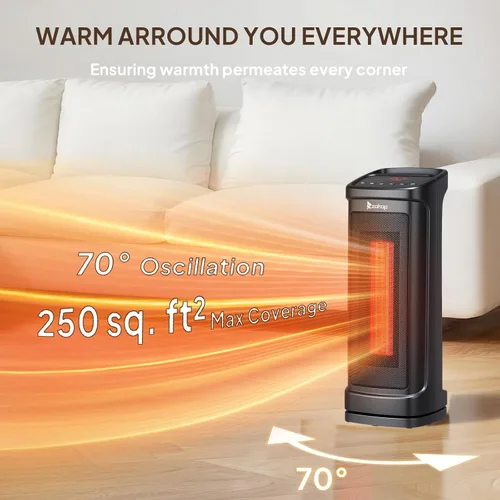 Vista 3 de ROVSUN - Calentador de espacio eléctrico de 17''H con control remoto, calentador de torre portátil con oscilación de 70°, temporizador, termostato