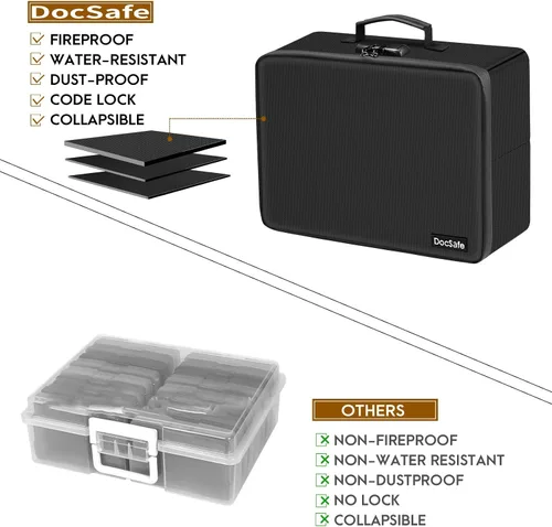 Vista 8 de DocSafe - Caja de almacenamiento de fotos con cerradura, caja organizadora de fotos ignífuga con 16 fundas interiores de 4 x 6 pulgadas Transparente