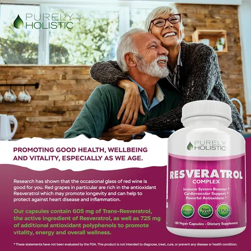 Vista 7 de Purely Holistic Resveratrol 1450 mg, 90 porciones, suplemento antioxidante trans-resveratrol con vitamina C y complejo de polifenoles, 180 cápsulas