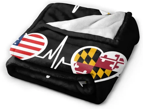Vista 2 de Manta de franela cálida y ultrasuave con la bandera de Estados Unidos y Maryland, manta negra para todas las estaciones, decoración del hogar