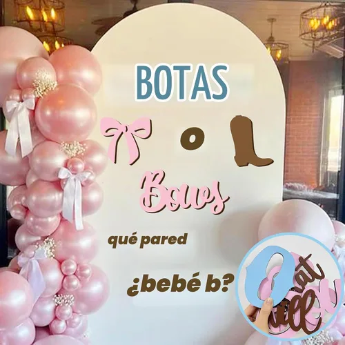Vista 6 de Adhesivos de madera para señalización de revelación de género, arco de globos "¿Qué será el bebé?", botas o lazos, suministros de decoración