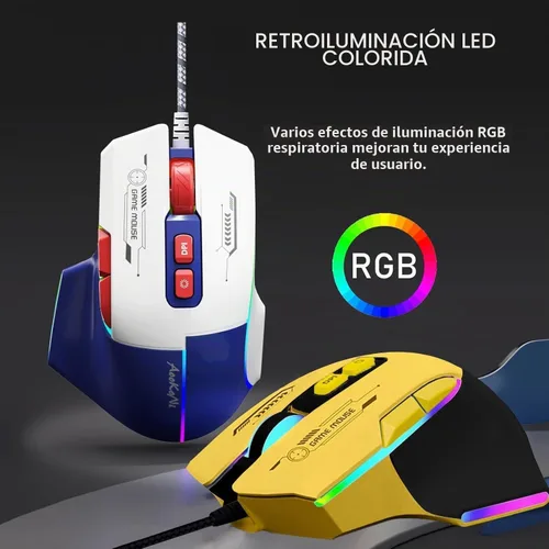 Vista 5 de Ratón para juegos con cable, mouse para juegos con retroiluminación RGB, 7200DPI ajustable, ratones para juegos de PC con 7 botones macro Azul