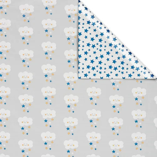 Vista 2 de American Greetings - Papel de regalo reversible de 175 pies cuadrados para fiestas de bebé, cumpleaños y todas las ocasiones, nubes y estrellas