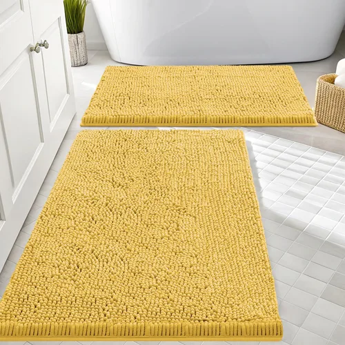 Vista 123 de Juego de alfombras de baño Smiry de 2 piezas, suave alfombra absorbente de chenilla y juego de alfombra en forma de U para inodoro, alfombra de baño