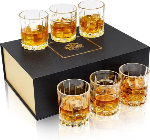 Vista 8 de KANARS Juego de vasos de whisky Old Fashioned de 3 diseños de vidrio