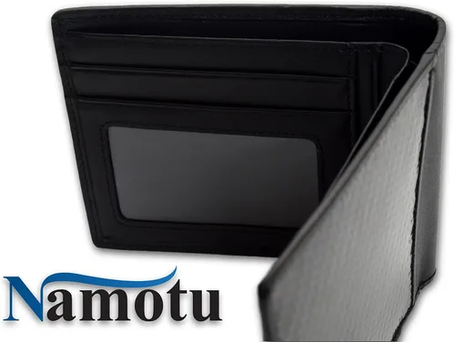 Vista 5 de Namotu Cartera de fibra de carbono real con tecnología de bloqueo RFID, cuero en bisagras y moldura ventana de identificación para hombre delgado
